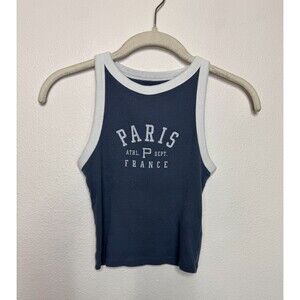 Hollister XXS Paris France Varsity Tank Top Blue Cropped Y2K Athletic Preppy